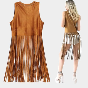 Trajes de los años 60 y 70 para mujer, <span class=keywords><strong>disfraz</strong></span> de discoteca Hippie, ropa para mujer, <span class=keywords><strong>vaquera</strong></span>, <span class=keywords><strong>disfraz</strong></span> de los años 70, Tops para mujer, <span class=keywords><strong>chaleco</strong></span> Hippie con flecos, marrón - Product Image 4