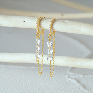 Boucles d'oreilles pendantes longues en argent sterling 925 plaqué or 18 carats avec diamants et zircons pour filles, collection CANNER - Product Image 3