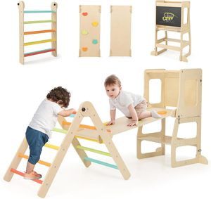 Ensemble de jeux d'escalade 8 en 1 pour tout-petits, structure de jeu pliable en bois Montessori avec tour pour tout-petits - Product Image 4