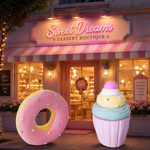Scultura Personalizzata in Fibra di Vetro a Forma di <span class=keywords><strong>Ciambella</strong></span> e Gelato per Ingresso di Negozi di Dolciumi, Decorazione Commerciale a Tema Alimentare - Product Image 1