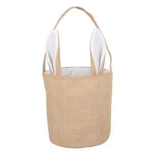 Easter Bunny Ears Candy Gift Bag Easter Jute Basket Round Bottom Gift Bucket Bag