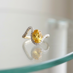 Yellow Gold 14kt Fine Jewelry Lab Grown Yellow <b>Sapphire</b> and Micro - Prong Lab Grown Round Diamonds Twisted <b>Ring</b> <b>for</b> <b>women</b> - Product Image 1