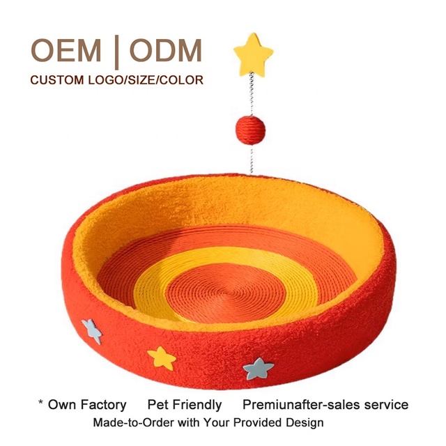 New Arrivals Magic Prop Design Wear-resistant Scrap-removing Scratch-resistant Scratching Round Cat Bed With Spring Rope Toy