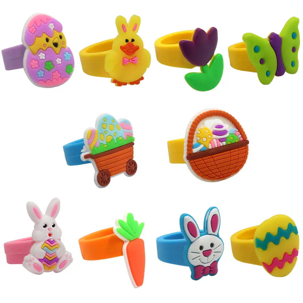 Bambini regali promozionali per bambini anello da dito giocattolo anelli in Silicone morbido PVC cartone animato pasqua anello per bambini