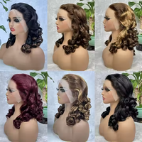 Promotion $76 13X4 lâche bouclés dentelle frontale en gros perruque de cheveux humains couleur brune 18 pouces pour les femmes noires