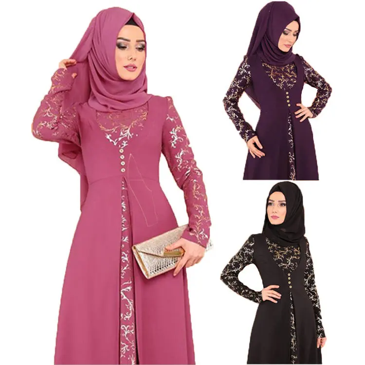 도매 Abaya 터키어 두바이 히잡 이슬람 긴 소매 드레스 여자의 플러스 사이즈 맥시 긴 이슬람 드레스