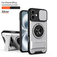 Coque de protection magnétique antichute en PC avec support anneau coulissant et motif animal pour iPhone 16 Plus