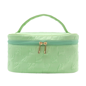 Personnalisable peu profond vert écologique cylindre cosmétique sac fermeture éclair poignée grande capacité Portable réutilisable compagnon de voyage - Product Image 1