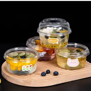 Bol jetable transparent PET pour dessert boisson froide Bols à fruits en plastique avec couvercle