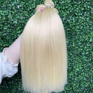 Paquetes de Cabello Humano Rubio 613 Baratos con Cierre de Encaje, Grado 10A, Cabello Indio Virgen con Cutícula Alineada, Tejido Remy, Doble Trama a Máquina, 100g - Product Image 5
