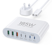 Chargeur rapide multi-ports 7-en-1 185W, adaptateur secteur pour ordinateur portable PD 65W, station de charge compatible avec iPhone 18, iPad, Galaxy S24/S23