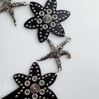 Ceinture chaîne Y2K étoile de mer vintage western cloutée en cuir PU, ceinture de taille rétro avec œillets étoile et patchwork, chaîne de ventre pour femme OEM
