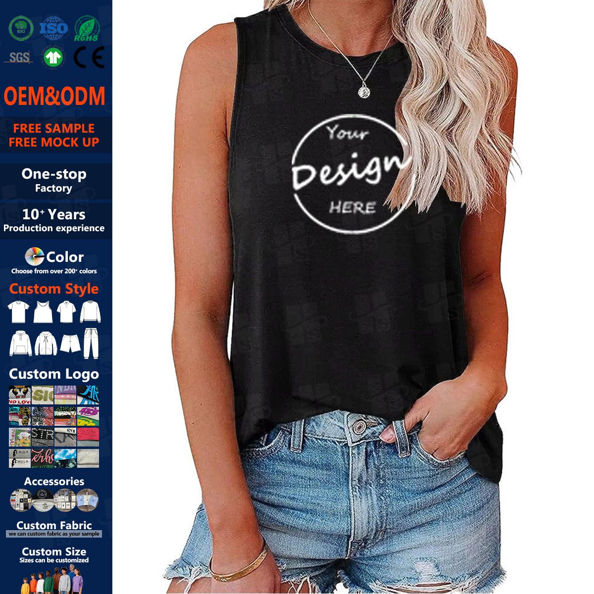 Custom Quick Dry Polyester Spandex Elastic Slim Fitted Gym Yoga Ladies Sleeveless Shirt Screen Print Tank Top Cotton Women