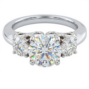 Luxury 18K 14K Gold Plated Three <b>Stone</b> Round Brilliant Lab Grown Diamond Engagement Ring Women's Solitaire Proposal Jewelry Ring - Product Image 2