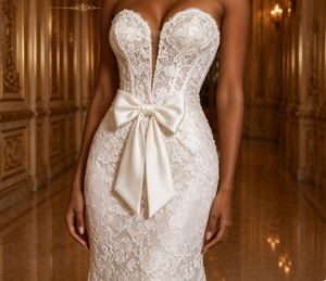Robe de mariée sirène sexy S2253Y avec appliques en dentelle et dos illusion, coupe trompette, pour femmes rondes, nouvelle collection 2026 - Product Image 3