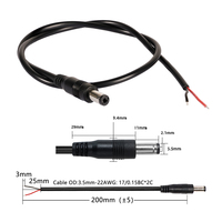 Câble d'alimentation court de 20 cm avec connecteur mâle DC5521 22AWG pour caméra CCTV, bande LED, perceuse à ongles