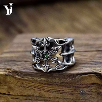 Bague Hexagramme en Argent Sterling 925 avec Zircon Cubique Vert, Style Gothique Large, Bijou Statement pour Homme, Vintage Punk