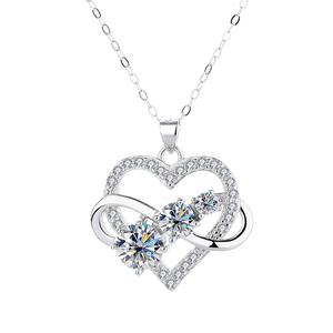Collar de Joyería de Moda con Colgante de Infinito y Corazón con <span class=keywords><strong>3</strong></span> Piedras, Corte Redondo, Moissanita VVS1 GRA de 1.6CT con Certificado para Parejas - Product Image 1