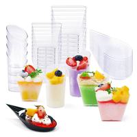 Gobelets miniatures 2OZ 5OZ en plastique PS rigide avec cuillère, pour desserts, vin, shots, pudding, crème glacée, yaourt, mousse, idéaux pour les fêtes