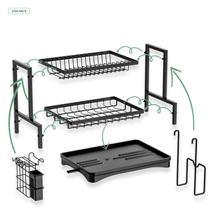 <span class=keywords><strong>Égouttoir</strong></span> à vaisselle à 2 niveaux pour comptoir de cuisine avec plateau de drainage, en acier au carbone, détachable, avec porte-ustensiles - Product Image 5