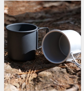 Tasses à café et à eau en alliage d'aluminium noir argenté de 350 ml, surface oxydée et durcie, pour le camping en plein air, avec bord roulé - Product Image 3