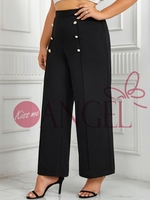 KISS ME ANGEL printemps et automne grande taille double boutonnage lâche jambe droite pantalon décontracté pantalon large femmes trajet