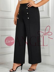 KISS ME ANGEL printemps et automne <span class=keywords><strong>grande</strong></span> <span class=keywords><strong>taille</strong></span> double boutonnage lâche jambe droite pantalon décontracté pantalon large femmes trajet - Product Image 4