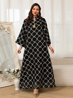 Modeste élégant musulman Abaya géométrique imprimé gland cou Maxi robe Chic confortable pour les femmes