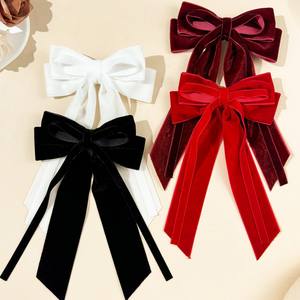 Lazos de terciopelo para el cabello con cinta grande, pinzas para el cabello para mujeres, niñas, bebés y niños pequeños, accesorios para el cabello de metal rojo - Product Image 1