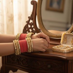เครื่องประดับที่มีสไตล์กำไลกำมะหยี่ชุบทองพร้อมไข่มุกและกระจก - Product Image 3