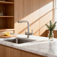 Robinet 3 voies avec mitigeur de cuisine extractible en acier inoxydable Filtre extractible Robinet de cuisine gris 3 en 1
