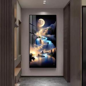 Peinture Décorative Personnalisée en Gros : Paysage Nuit de Lune pour Salon et Chambre à Coucher, Peinture en Porcelaine Cristalline avec Lumière LED - Product Image 2