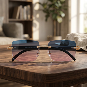 Gafas de Sol Rectangulares Sin Montura, Lentes Azules Degradados, Detalles Dorados, Protección UV400, Unisex para Adultos - Product Image 2