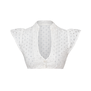 Blusa Dirndl con Mangas Raglán Bordadas Geométricas, Cuello en V y Cierre de Botones Frontales - Product Image 1