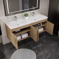 Ensemble de Meubles de Salle de Bain Flottants Modernes Double Vasque Chêne Blanc Meuble-Lavabo Suspendu en Bois Massif