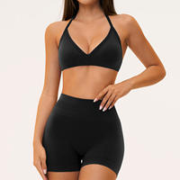 Ensembles de yoga pour femmes, séchage rapide, doux, sans couture, côtelés, avec soutien-gorge de sport dos nu et leggings courts taille haute, directement de l'usine