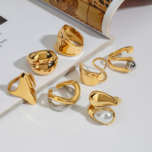 Bague en acier inoxydable Jeding pour femme, style européen et américain, avec perle, forme géométrique, bijoux inaltérables, design de niche, transfrontalier - Product Image 4