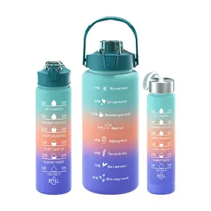 3 Pcs 64oz 32oz 16oz Marqueur du temps Grandes bouteilles d'eau avec paille Demi-gallon 2L Cruches d'eau pour le sport