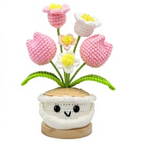 Ornamen Bunga Tulip Rajutan Tangan NUALLY, Kartu Ucapan, Dekorasi Meja Lucu, Bahan Baja Paduan, Hadiah Ulang Tahun/Hari Raya, Penuh Sentuhan