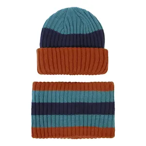 2 पीस/सेट शरद ऋतु और सर्दियों के बच्चों के लिए स्कार्फ बुनाई टोपी गर्म रखने के लिए लड़के और लड़की की गर्दन को लपेटने के लिए बच्चे की मोटी गर्दन को लपेटने और टोपी सेट