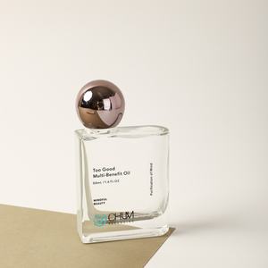 30ml 50ml Glas Kosmetik flasche Elegante klare, einzigartige Form mit goldenem Kugel deckel und innerem Stopfen für ätherisches Hautpflege öl - Product Image 2