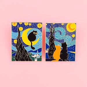 반 고흐 유화 검은 고양이 에나멜 브로치 핀 귀여운 예술적 라펠 핀 가방 의류 액세서리 도매 - Product Image 1