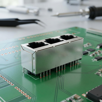 Connecteur Ethernet RJ45 blindé, 3 ports, prise modulaire, montage sur circuit imprimé, prise réseau