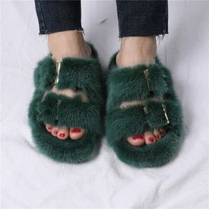 Très qualité luxe femmes hiver véritable vison <span class=keywords><strong>fourrure</strong></span> pantoufles talon plat diapositives Top qualité dame luxe <span class=keywords><strong>fourrure</strong></span> extérieur chaud sandales - Product Image 3