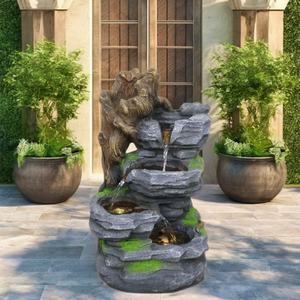 <span class=keywords><strong>Fontaine</strong></span> en cascade de roches empilées en résine WoodStone avec lumière LED, élément d'eau <span class=keywords><strong>zen</strong></span> moderne pour la décoration intérieure et la relaxation au bureau - Product Image 5