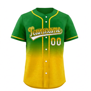Teamname <b>Baseball</b> Jersey Green Yellow Gradient Sublimated Print Short Sleeve Button Front Unisex Adult Apparel - Product Image 1