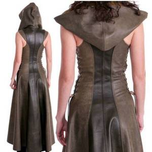 Ecoparty-Costume de cosplay médiéval et vintage à capuche pour <span class=keywords><strong>femme</strong></span>, costume de guerrier, sweat à capuche en <span class=keywords><strong>cuir</strong></span>, cape, gilets sans manches - Product Image 4