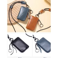 Dompet Kartu Mini dengan Ritsleting, Tali Leher Multi Warna, Dompet Koin, Gantungan Kunci Lepas Pasang, Tempat Kartu Identitas, Gantungan Kunci