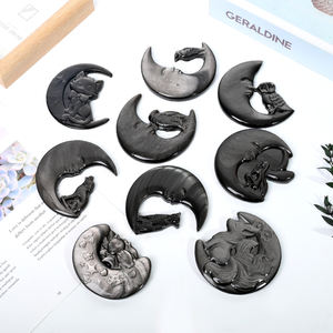 Vente en gros Obsidienne en argent naturel Renard <span class=keywords><strong>à</strong></span> <span class=keywords><strong>neuf</strong></span> <span class=keywords><strong>queues</strong></span> Artisanat en cristal Obsidienne en argent Lune Fée Sculpture en cristal pour la décoration - Product Image 4