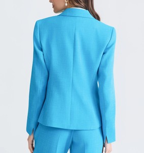 Costume pantalon femme en laine et polyester bleu, col cranté, bouton unique, manches longues, infroissable, couleur unie, toutes saisons - Product Image 3